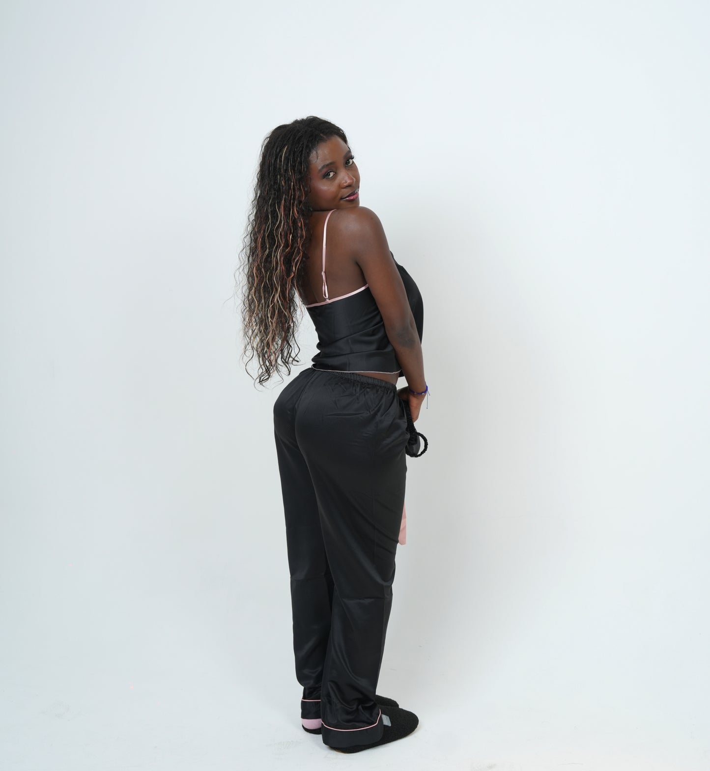 Fashionable and sexy V neck suspender long pajamas