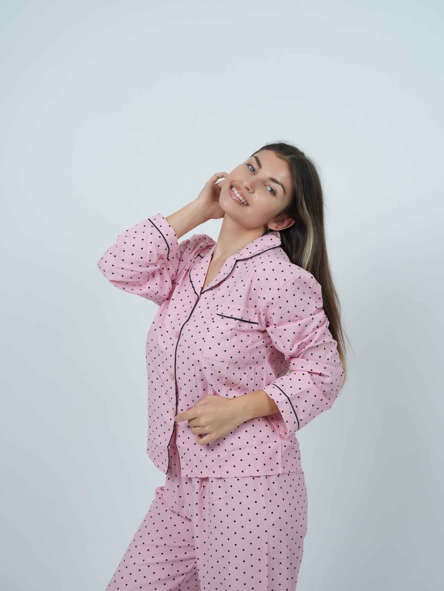 Polka dot printed long sleeve pajama