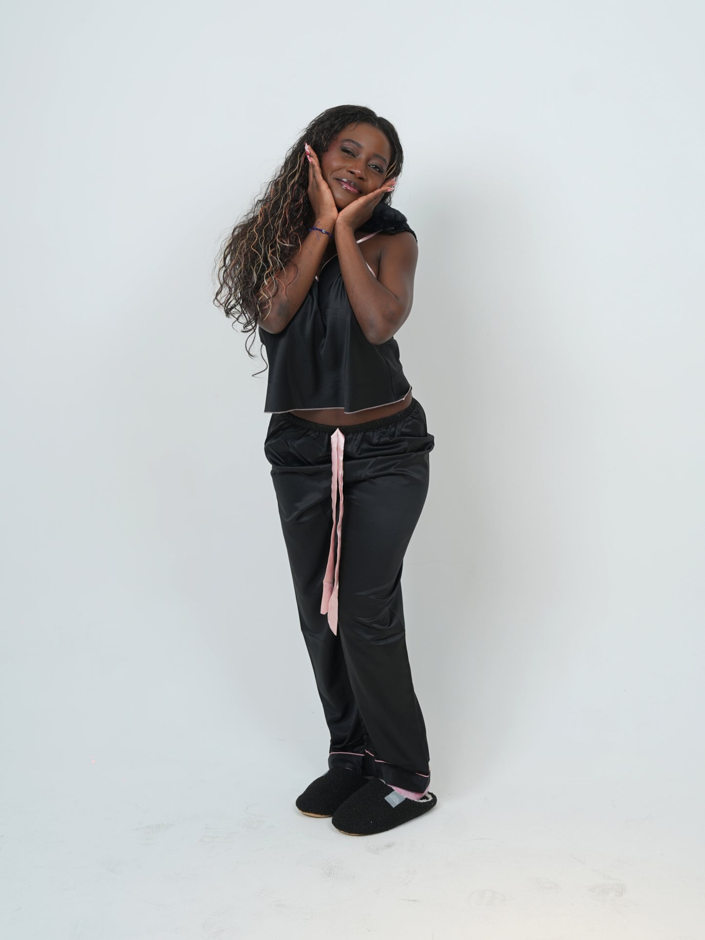 Fashionable and sexy V neck suspender long pajamas