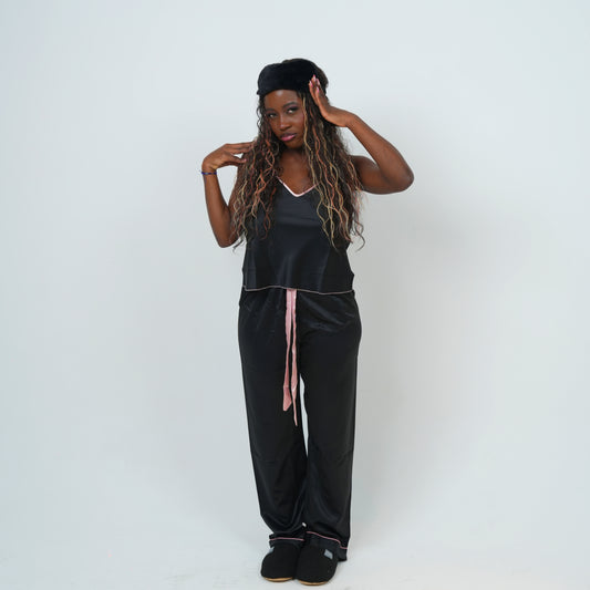 Fashionable and sexy V neck suspender long pajamas