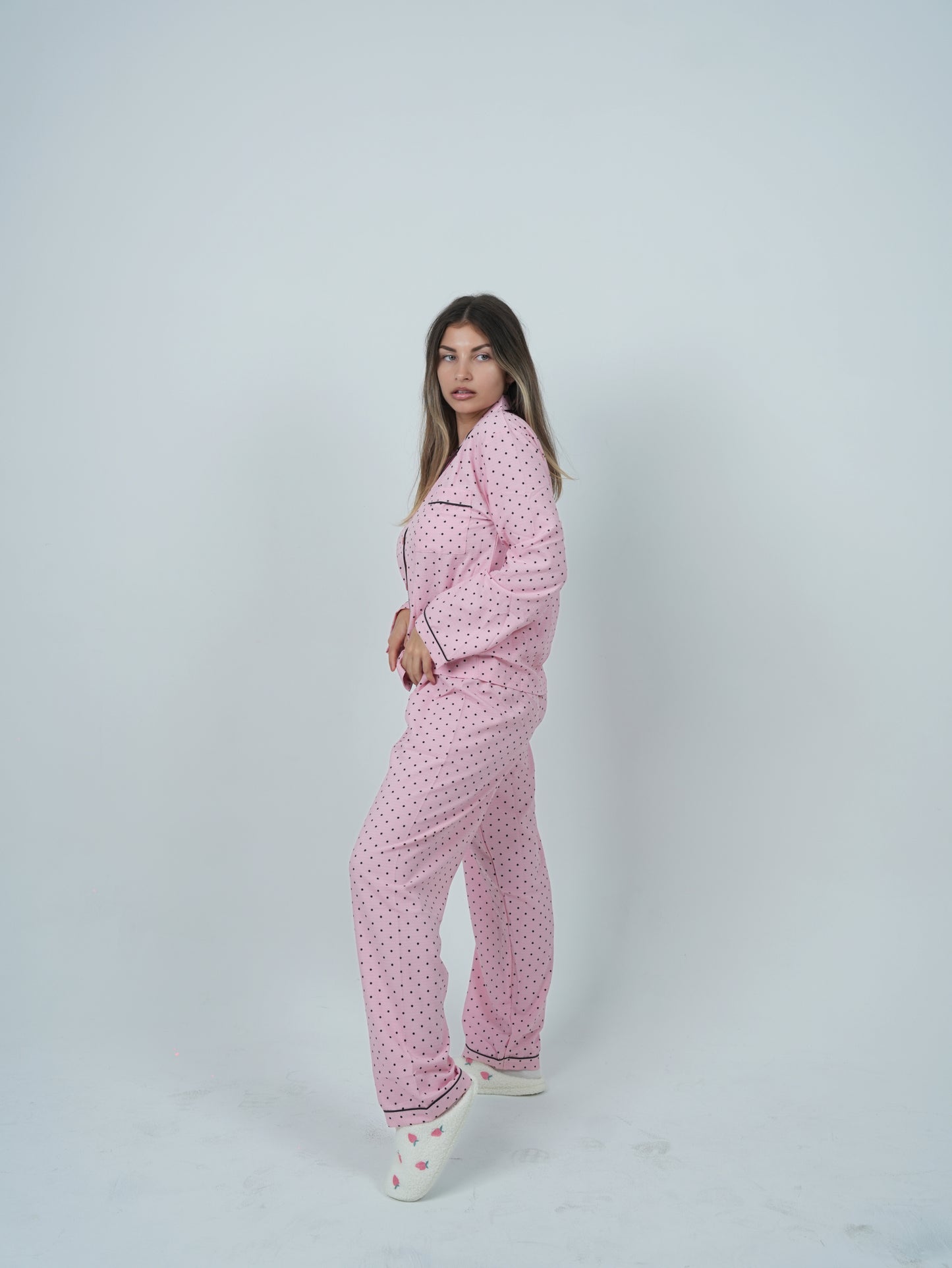 Polka dot printed long sleeve pajama