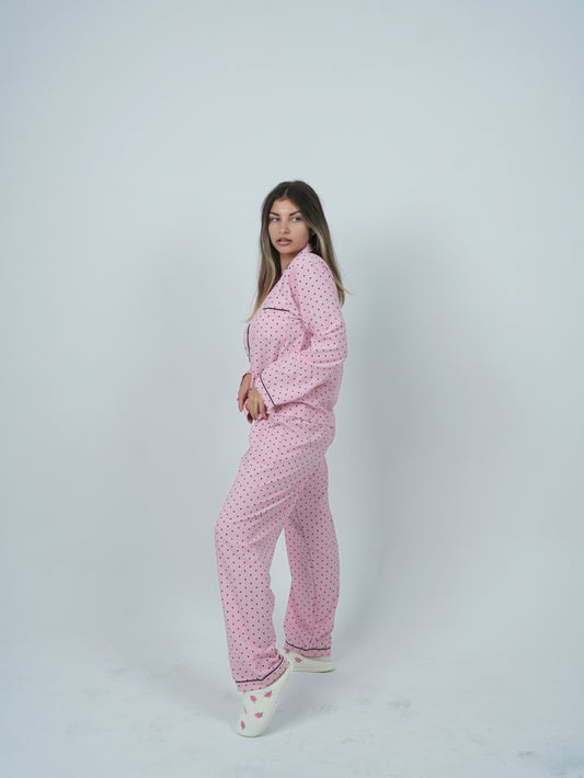 Polka dot printed long sleeve pajama