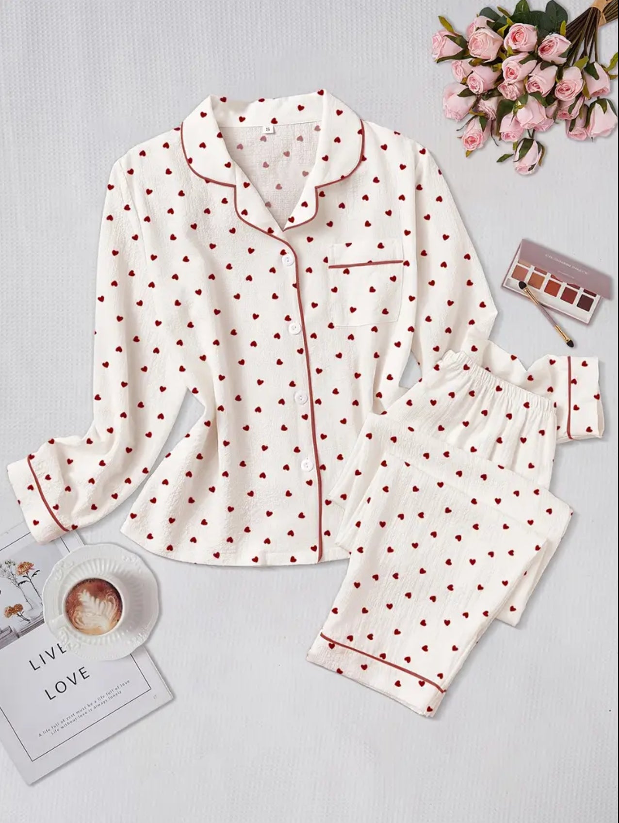 Bubble wrinkle love print pajama